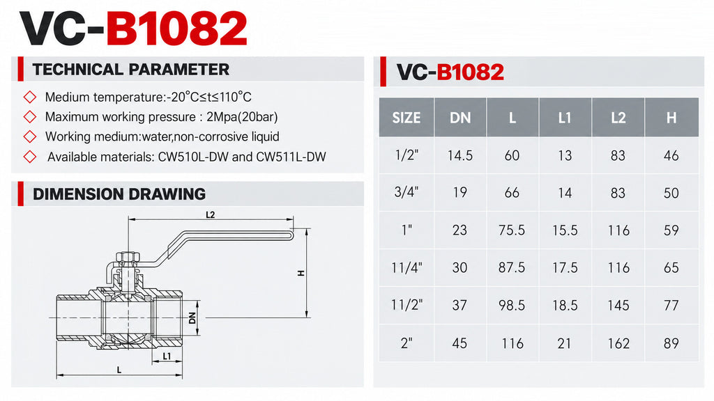 Technische specificaties en maattekening VC-B1082