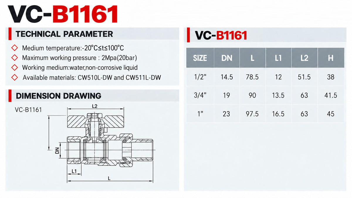 Technische specificaties en maattekening VC-B1161