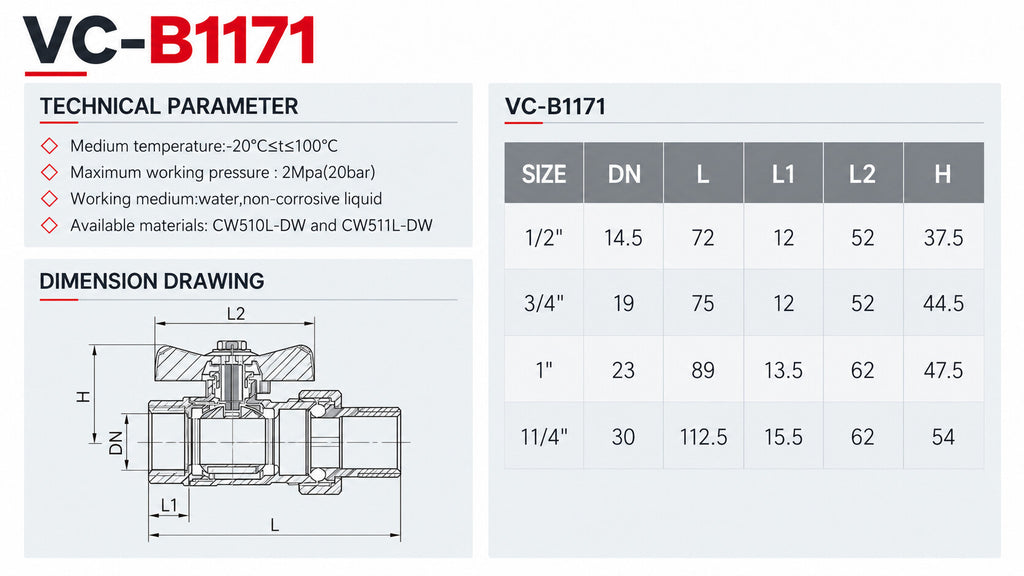 Technische specificaties en maattekening VC-B1171
