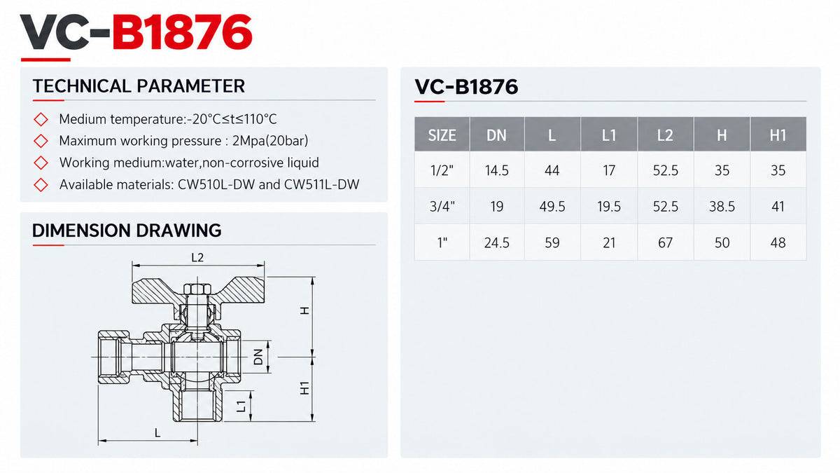 Technische specificaties en maattekening VC-B1876