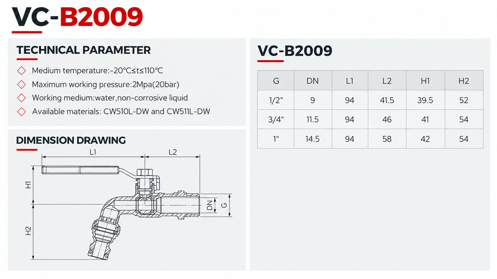 Technische specificaties en maattekening VC-B2009