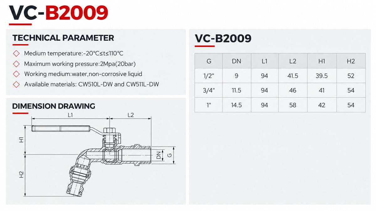 Technische specificaties en maattekening VC-B2009